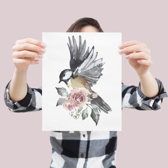 Chickadee Cute Bird Wall Art Print Poster Illustration Unframed - Picture 6 of 16